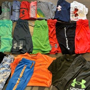 Huge lot, boys, YM outfits spring, summer shirt, shorts, UA